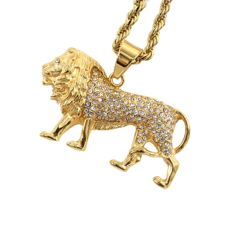 Men Accessories Singapore - قلادة على شكل أسد مرصعة بالكريستال