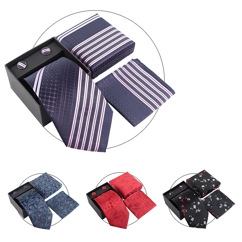 Cufflink Box Set - طقم ربطات عنق رجالية للزفاف، يتضمن