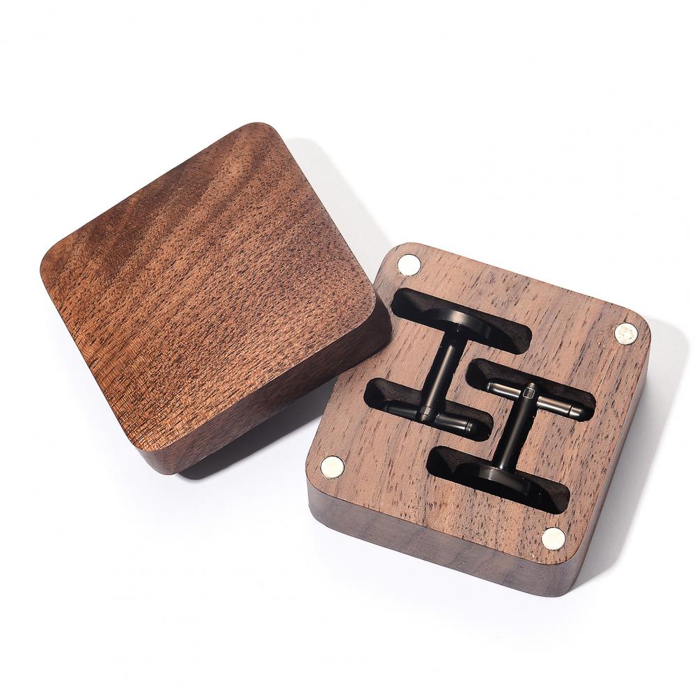 Cufflink Box Set - صندوق أزرار أكمام من خشب الجوز،